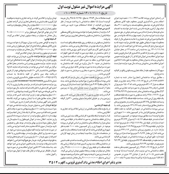 مزایده فروش ملک تجاری و مسکونی 