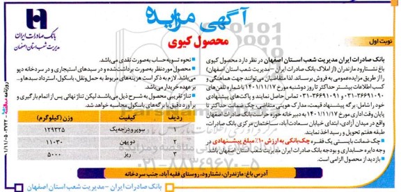 مزایده محصول کیوی