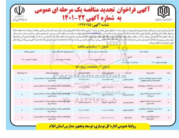 تجدید مناقصه تعمیرات سرویس بهداشتی مدارس...