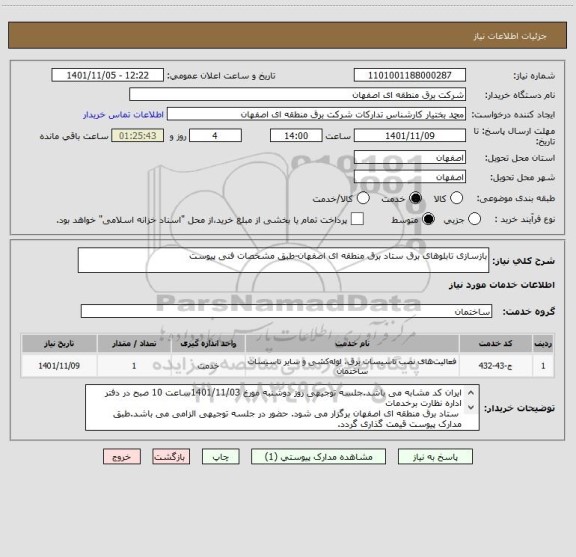 استعلام بازسازی تابلوهای برق ستاد برق منطقه ای اصفهان-طبق مشخصات فنی پیوست
