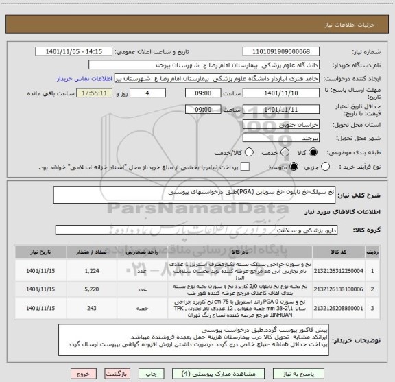 استعلام نخ سیلک-نخ نایلون -نخ سوپابن (PGA)طبق درخواستهای پیوستی