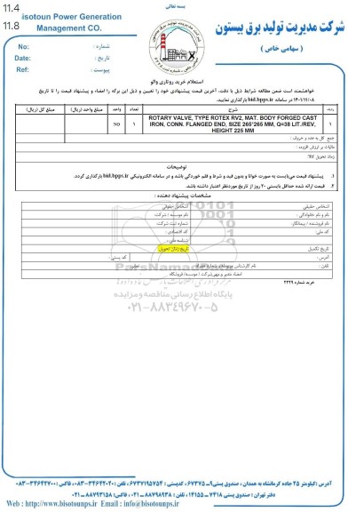 استعلام خرید GATE VALVE