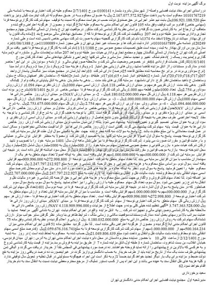 مزایده فروش سهام شرکت
