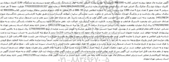 مزایده یکدستگاه خودرو سیستم رنو تندر(لوگان L90)