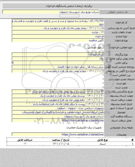 مناقصه, تامین نیروی انسانی جهت حفاظت و حراست و نگهبانی از اموال وتاسیسات