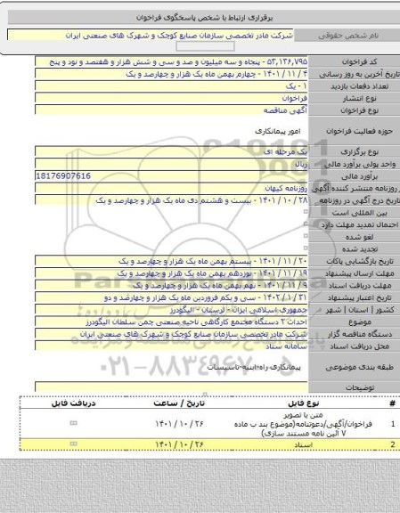 مناقصه, احداث ۲ دستگاه مجتمع کارگاهی ناحیه صنعتی چمن سلطان الیگودرز