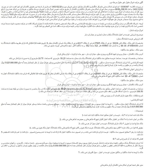 مزایده فروش عرصه و اعیان ششدانگ یکباب مغازه تجاری در میدان تره بار