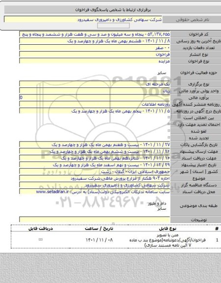مزایده, اجاره ۹۰۳ هکتار از مزارع پرورش ماهی شرکت سفیدرود