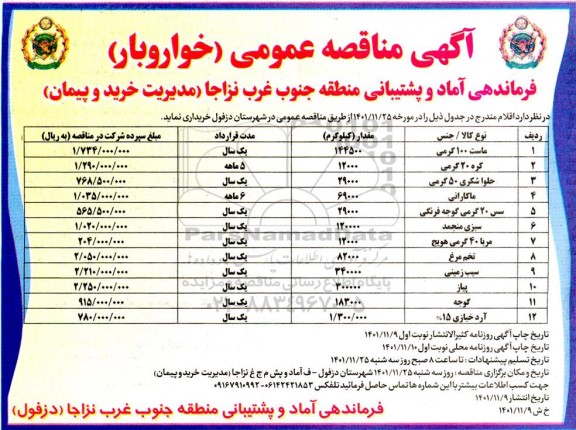 مناقصه خواروبار ...