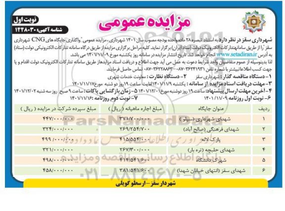  مزایده عمومی واگذاری جایگاه های CNG