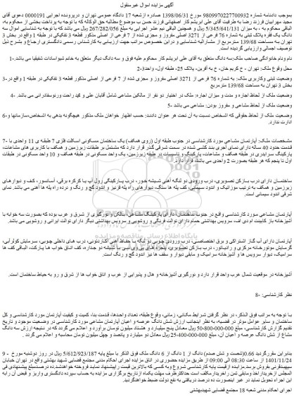 مزایده فروش  0.66(شصت و شش صدم) دانگ از 1 دانگ از 6 دانگ ملک  