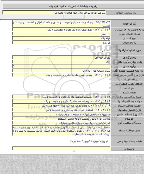 مزایده, فروش انواع تابلو ، کابینت وپوکه ترانس اسقاط