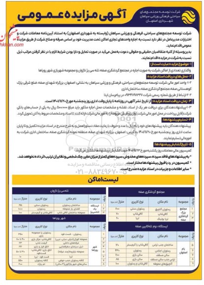 مزایده واگذاری تعدادی از اماکن به صورت اجاره ...