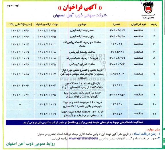 فراخوان سه ردیف تیغه قیچی.....- نوبت دوم