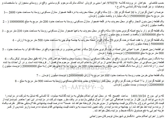 مزایده فروش عرصه و اعیان گردوزار با 36 اصله گردو 38 – 33 ساله