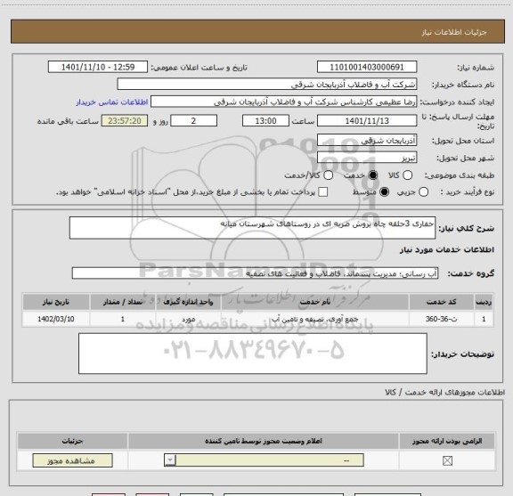 استعلام حفاری 3حلقه چاه بروش ضربه ای در روستاهای شهرستان میانه