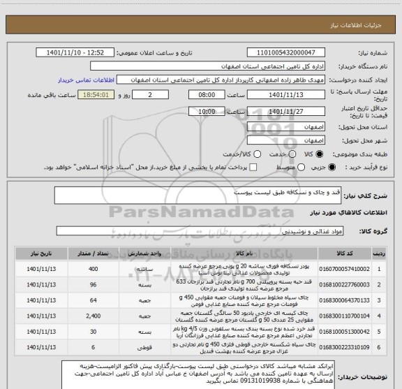 استعلام قند و چای و نسکافه طبق لیست پیوست