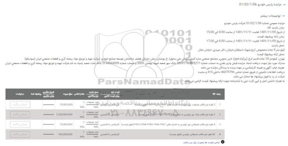 مزایده شرکت پارس خودرو