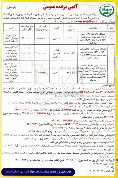 مزایده فروش 3 فقره از املاک مازاد