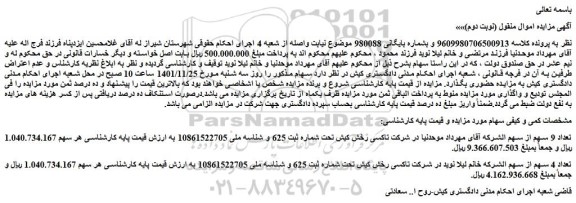 مزایده فروش سهام
