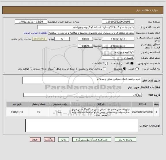 استعلام خرید و نصب المان معرفی معابر و محلات