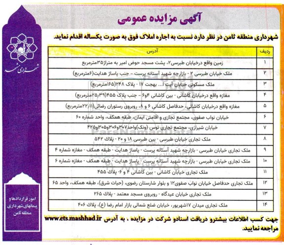 مزایده اجاره املاک