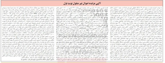 مزایده فروش یک دستگاه آپارتمان مسکونی به پلاک ثبتی 1411 فرعی از 10600 