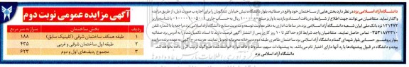 مزایده واگذاری بخش هایی از ساختمان - نوبت دوم