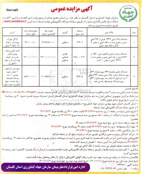 مزایده فروش 3 فقره از املاک مازاد- نوبت دوم