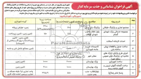 فراخوان مزایده و مناقصه شناسایی و جذب سرمایه گذار