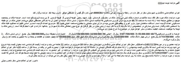 مزایده فروش شش دانگ ملک