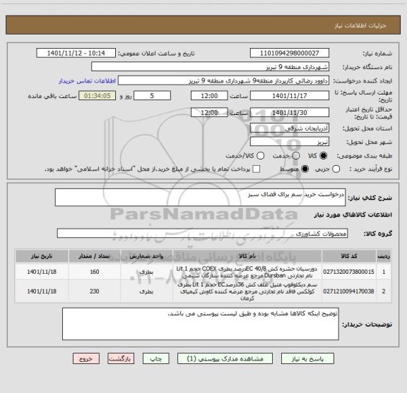استعلام درخواست خرید سم برای فضای سبز
