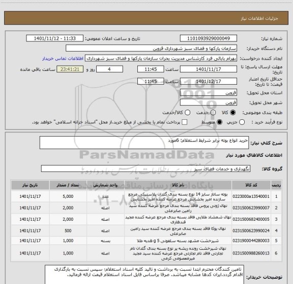 استعلام خرید انواع بوته برابر شرایط استعلام: 6مورد