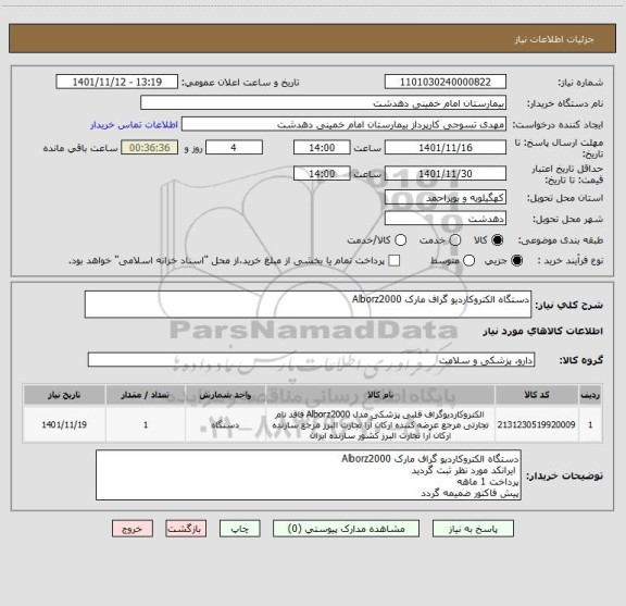 استعلام دستگاه الکتروکاردیو گراف مارک Alborz2000