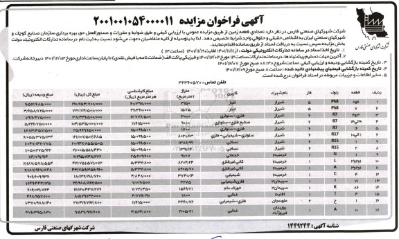 مزایده  تعدادی قطعه ... 