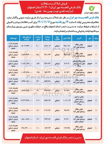 مزایده فروش املاک و مستغلات