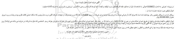 مزایده فروش تعداد 4 لنگه درب ضدسرقت از تولیدات شرکت آلتون درب مدل ونوس