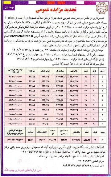 مزایده فروش سوله های مجتمع صنفی و خدماتی تجدید