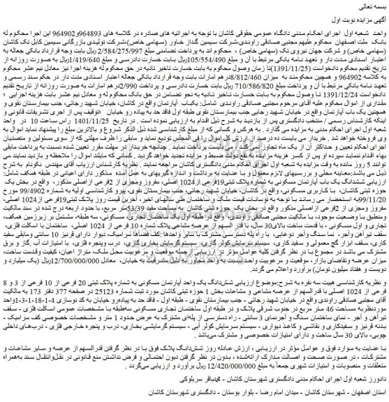 مزایده فروش یکباب  آپارتمان 