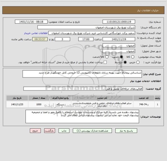 استعلام شناسائی پیمانکار جهت بهینه سازی تابلوهای کامپوزیتی 12 خروجی کابل خودنگهدار طرح جدید