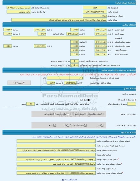 مزایده ، عملیات مصالح مازاد رودخانه ای در محدوده ه های رودخانه شیرآباد آشخانه -مزایده زمین و مستحدثات  - استان خراسان شمالی