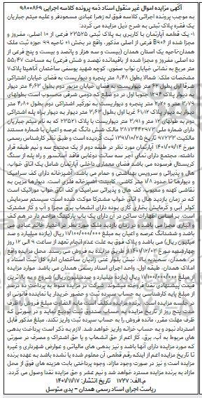 مزایده آپارتمان به مساحت 55.47 متر مربع به پلاک ثبتی 22525 فرعی از 10 اصلی