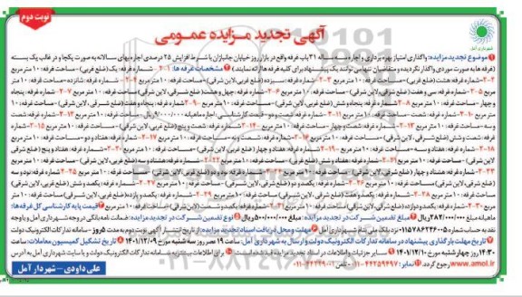 تجدید مزایده اجاره  31 باب غرفه - نوبت دوم 