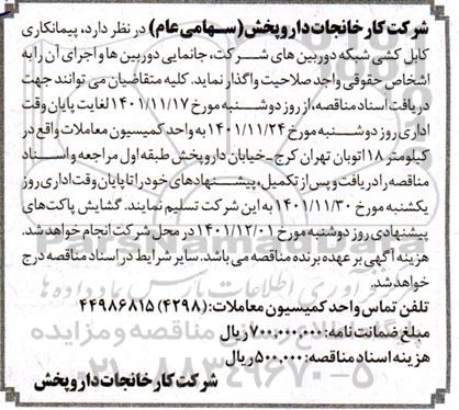 مناقصه پیمانکاری کابل کشی شبکه دوربین های شرکت ، جانمایی دوربین ها و اجرای آن 