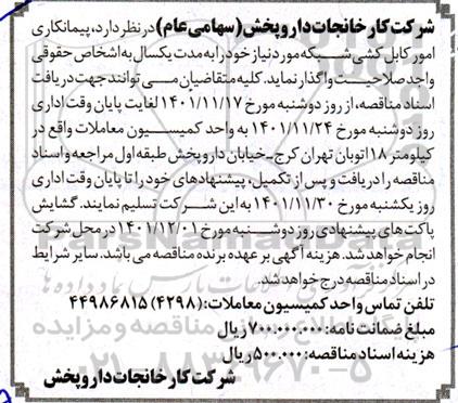 مناقصه پیمانکاری امور کابل کشی شبکه مورد نیاز 