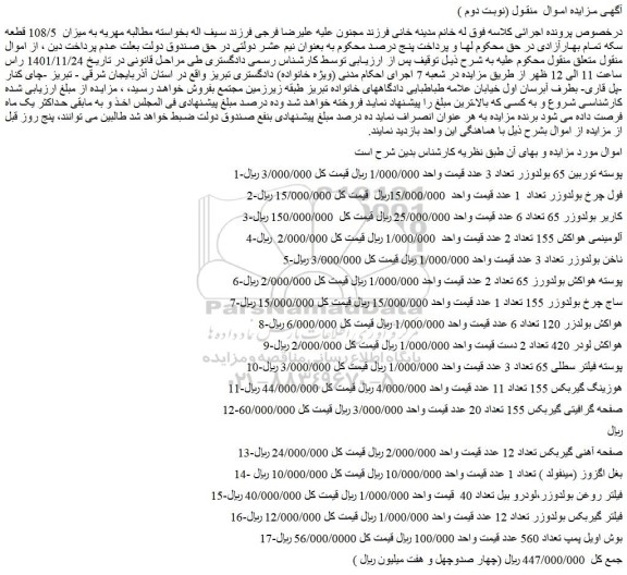 مزایده فروش پوسته توربین 65 بولدوزر تعداد 3 عدد و...