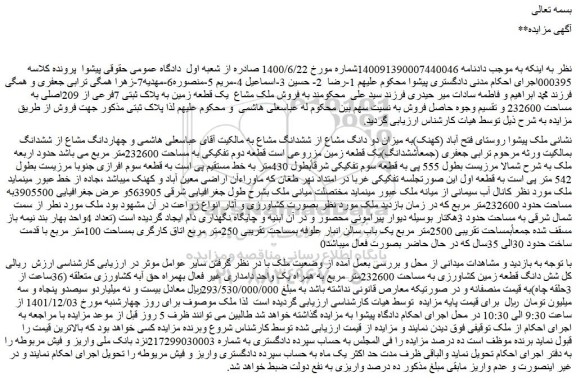 مزایده فروش ملک میزان دو دانگ مشاع از ششدانگ مشاع