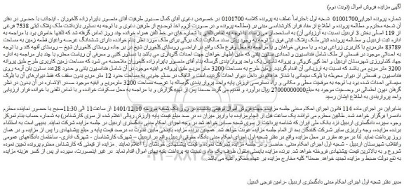 مزایده فروش ملک پلاک ثبتی 7538 فرعی از 119 اصلی 