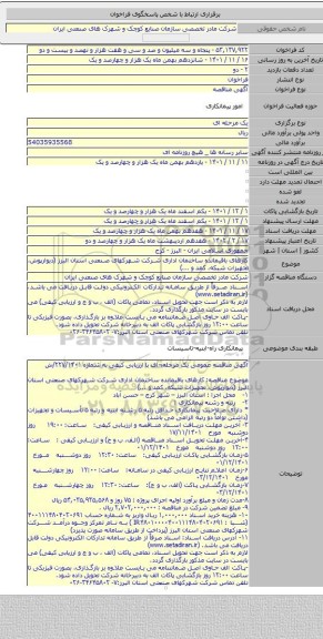 مناقصه, کارهای باقیمانده ساختمان اداری شرکت شهرکهای صنعتی استان البرز (دیوارپوش، تجهیزات شبکه، کمد و ...)