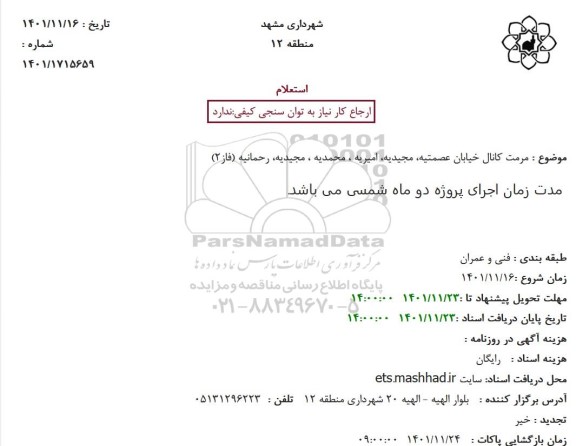 استعلام مرمت کانال خیابان 
